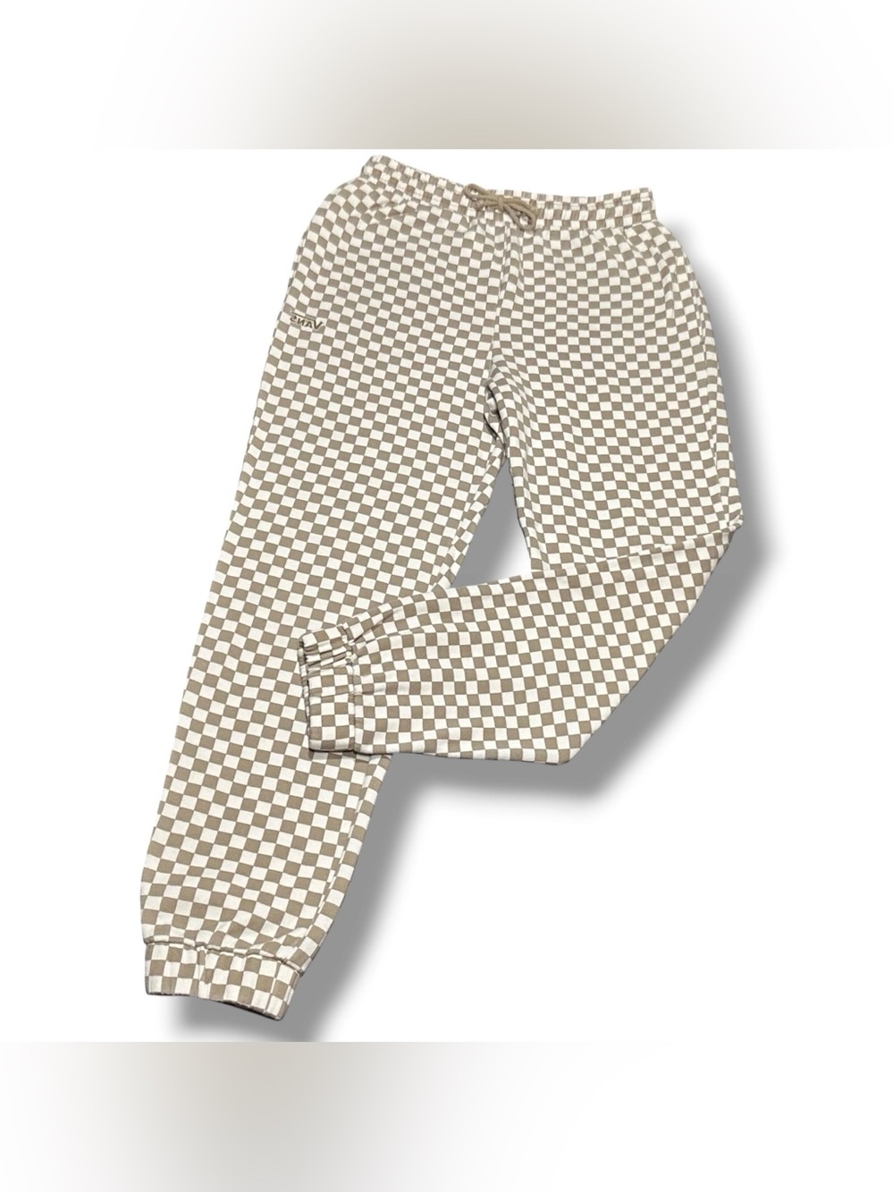 VANS Checkerboard Women’s Size M Sweatpants Fleece Joggers Tan And White Comfy
